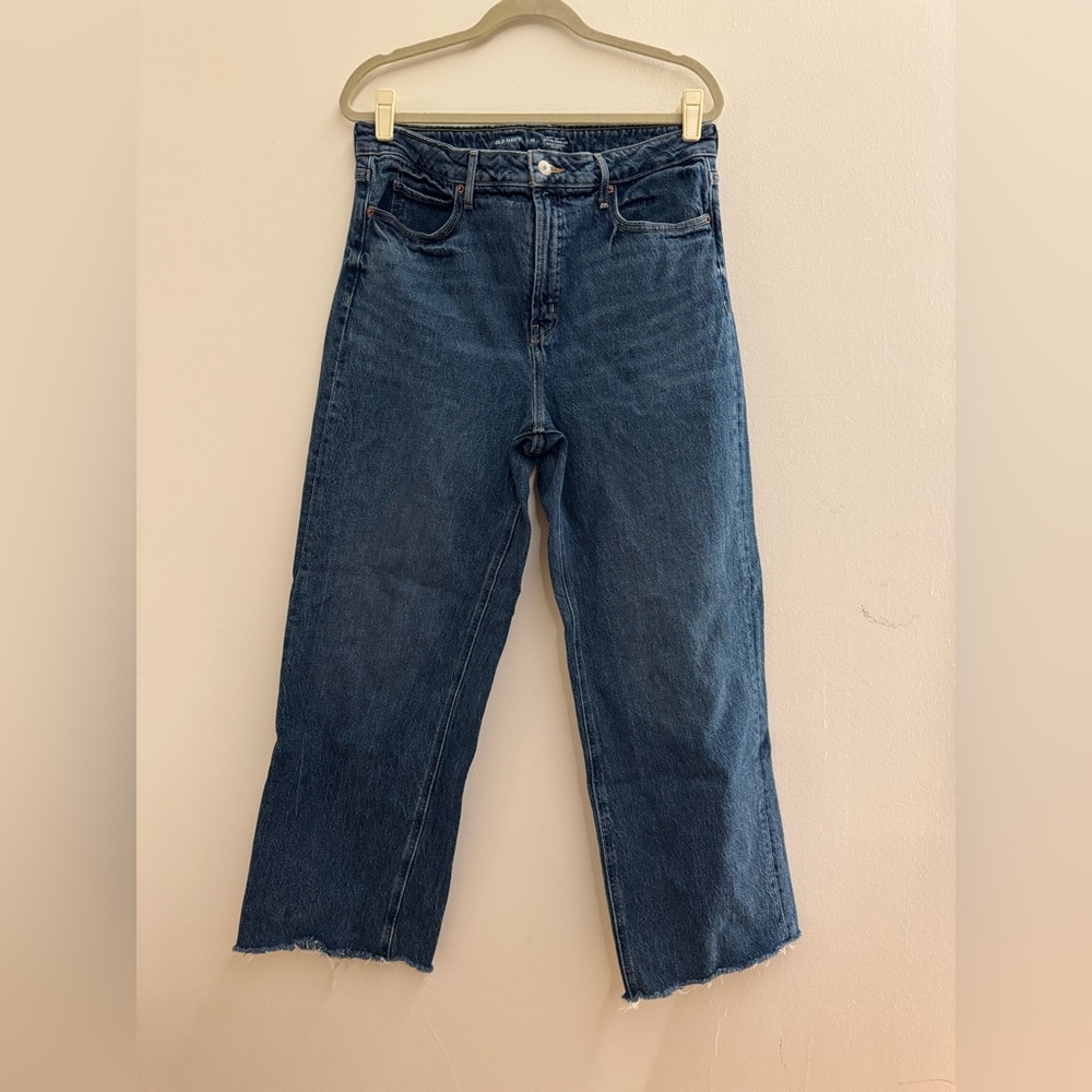 Old Navy Extra High Waisted Wide Leg Jeans Frayed Hem